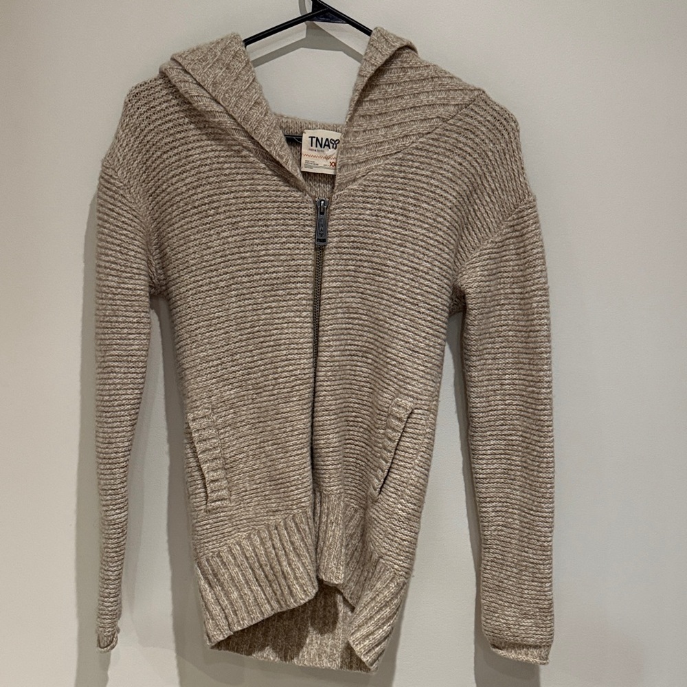 TNA Beige Hooded Knit Sweater
